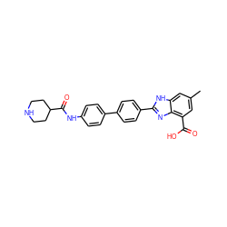 Cc1cc(C(=O)O)c2nc(-c3ccc(-c4ccc(NC(=O)C5CCNCC5)cc4)cc3)[nH]c2c1 ZINC000144706874