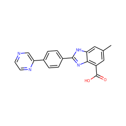 Cc1cc(C(=O)O)c2nc(-c3ccc(-c4cnccn4)cc3)[nH]c2c1 ZINC000144717735