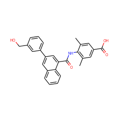 Cc1cc(C(=O)O)cc(C)c1NC(=O)c1cc(-c2cccc(CO)c2)cc2ccccc12 ZINC000653785021