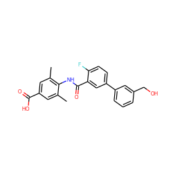 Cc1cc(C(=O)O)cc(C)c1NC(=O)c1cc(-c2cccc(CO)c2)ccc1F ZINC000653700688