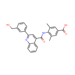 Cc1cc(C(=O)O)cc(C)c1NC(=O)c1cc(-c2cccc(CO)c2)nc2ccccc12 ZINC000653782562