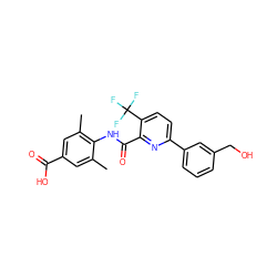 Cc1cc(C(=O)O)cc(C)c1NC(=O)c1nc(-c2cccc(CO)c2)ccc1C(F)(F)F ZINC000653709712