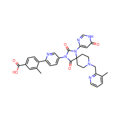 Cc1cc(C(=O)O)ccc1-c1ccc(N2C(=O)N(c3cc(=O)[nH]cn3)C3(CCN(Cc4ncccc4C)CC3)C2=O)cn1 ZINC000084706506