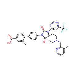 Cc1cc(C(=O)O)ccc1-c1ccc(N2C(=O)N(c3cc(C(F)(F)F)ncn3)C3(CCN(Cc4ncccc4C)CC3)C2=O)cc1 ZINC000084705298