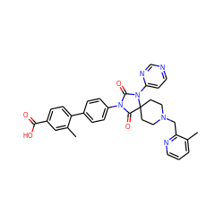 Cc1cc(C(=O)O)ccc1-c1ccc(N2C(=O)N(c3ccncn3)C3(CCN(Cc4ncccc4C)CC3)C2=O)cc1 ZINC000084704800