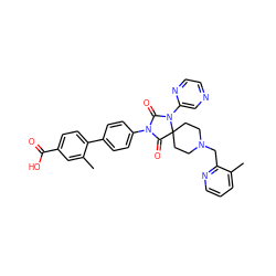 Cc1cc(C(=O)O)ccc1-c1ccc(N2C(=O)N(c3cnccn3)C3(CCN(Cc4ncccc4C)CC3)C2=O)cc1 ZINC000084710999