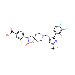 Cc1cc(C(=O)O)ccc1N1CC2(CCN(Cc3cn(C(C)(C)C)nc3-c3ccc(F)c(F)c3F)CC2)OC1=O ZINC000144603751