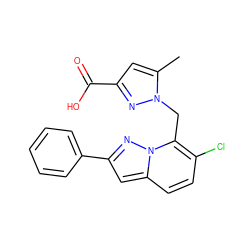 Cc1cc(C(=O)O)nn1Cc1c(Cl)ccc2cc(-c3ccccc3)nn12 ZINC001772616836