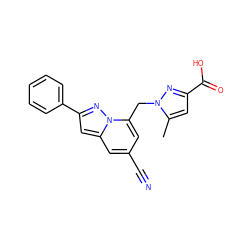 Cc1cc(C(=O)O)nn1Cc1cc(C#N)cc2cc(-c3ccccc3)nn12 ZINC001772622310