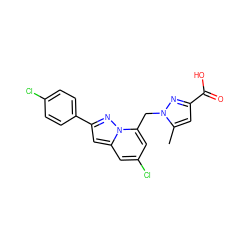 Cc1cc(C(=O)O)nn1Cc1cc(Cl)cc2cc(-c3ccc(Cl)cc3)nn12 ZINC001772592851