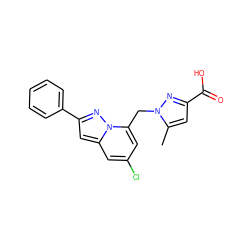 Cc1cc(C(=O)O)nn1Cc1cc(Cl)cc2cc(-c3ccccc3)nn12 ZINC000211306686