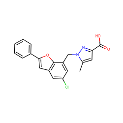 Cc1cc(C(=O)O)nn1Cc1cc(Cl)cc2cc(-c3ccccc3)oc12 ZINC000043197591