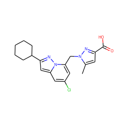 Cc1cc(C(=O)O)nn1Cc1cc(Cl)cc2cc(C3CCCCC3)nn12 ZINC000206933570