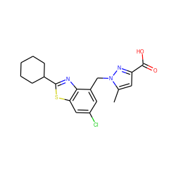 Cc1cc(C(=O)O)nn1Cc1cc(Cl)cc2sc(C3CCCCC3)nc12 ZINC001772614397