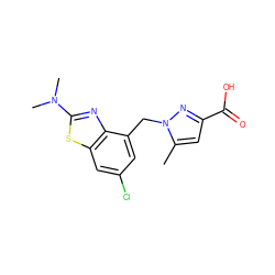 Cc1cc(C(=O)O)nn1Cc1cc(Cl)cc2sc(N(C)C)nc12 ZINC000208127740