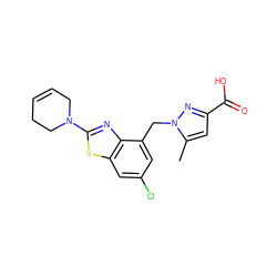 Cc1cc(C(=O)O)nn1Cc1cc(Cl)cc2sc(N3CC=CCC3)nc12 ZINC000211542252