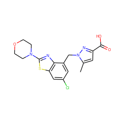 Cc1cc(C(=O)O)nn1Cc1cc(Cl)cc2sc(N3CCOCC3)nc12 ZINC000208127612