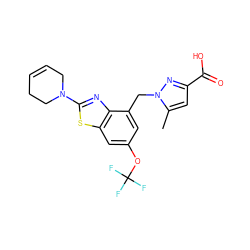 Cc1cc(C(=O)O)nn1Cc1cc(OC(F)(F)F)cc2sc(N3CC=CCC3)nc12 ZINC000208120263