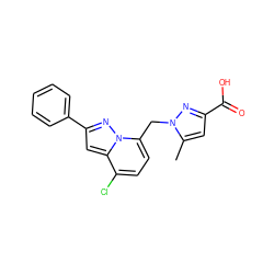 Cc1cc(C(=O)O)nn1Cc1ccc(Cl)c2cc(-c3ccccc3)nn12 ZINC001772630894