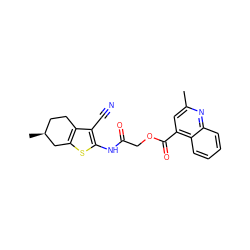 Cc1cc(C(=O)OCC(=O)Nc2sc3c(c2C#N)CC[C@H](C)C3)c2ccccc2n1 ZINC000002621914