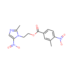 Cc1cc(C(=O)OCCn2c([N+](=O)[O-])cnc2C)ccc1[N+](=O)[O-] ZINC000057682695