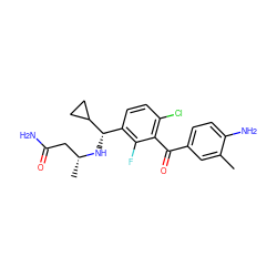 Cc1cc(C(=O)c2c(Cl)ccc([C@H](N[C@H](C)CC(N)=O)C3CC3)c2F)ccc1N ZINC000221363289