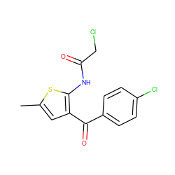 Cc1cc(C(=O)c2ccc(Cl)cc2)c(NC(=O)CCl)s1 ZINC000000415531