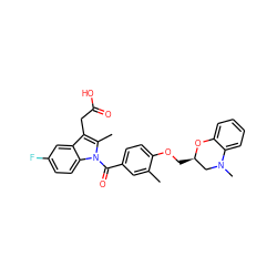 Cc1cc(C(=O)n2c(C)c(CC(=O)O)c3cc(F)ccc32)ccc1OC[C@@H]1CN(C)c2ccccc2O1 ZINC000072110984