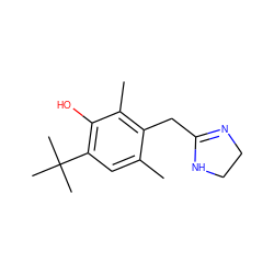 Cc1cc(C(C)(C)C)c(O)c(C)c1CC1=NCCN1 ZINC000000057435