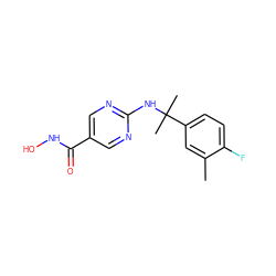 Cc1cc(C(C)(C)Nc2ncc(C(=O)NO)cn2)ccc1F ZINC000166662488