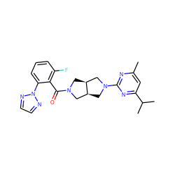 Cc1cc(C(C)C)nc(N2C[C@H]3CN(C(=O)c4c(F)cccc4-n4nccn4)C[C@H]3C2)n1 ZINC000116823782