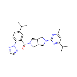 Cc1cc(C(C)C)nc(N2C[C@H]3CN(C(=O)c4cc(C(C)C)ccc4-n4nccn4)C[C@H]3C2)n1 ZINC000116824925