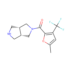 Cc1cc(C(F)(F)F)c(C(=O)N2C[C@@H]3CNC[C@@H]3C2)o1 ZINC000169711213