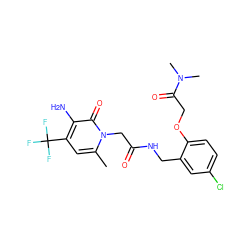 Cc1cc(C(F)(F)F)c(N)c(=O)n1CC(=O)NCc1cc(Cl)ccc1OCC(=O)N(C)C ZINC000013486979