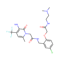 Cc1cc(C(F)(F)F)c(N)c(=O)n1CC(=O)NCc1cc(Cl)ccc1OCC(=O)NCCN(C)C ZINC000013486978