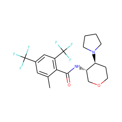 Cc1cc(C(F)(F)F)cc(C(F)(F)F)c1C(=O)N[C@H]1COCC[C@@H]1N1CCCC1 ZINC000118605580