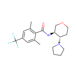 Cc1cc(C(F)(F)F)cc(C)c1C(=O)N[C@H]1COCC[C@@H]1N1CCCC1 ZINC000118614275