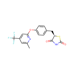 Cc1cc(C(F)(F)F)cc(Oc2ccc(C[C@H]3SC(=O)NC3=O)cc2)n1 ZINC000045388837