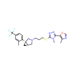 Cc1cc(C(F)(F)F)ccc1[C@@]12C[C@@H]1CN(CCCSc1nnc(-c3ocnc3C)n1C)C2 ZINC000049031854