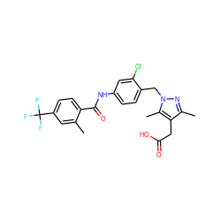 Cc1cc(C(F)(F)F)ccc1C(=O)Nc1ccc(Cn2nc(C)c(CC(=O)O)c2C)c(Cl)c1 ZINC000168926461