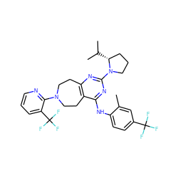 Cc1cc(C(F)(F)F)ccc1Nc1nc(N2CCC[C@H]2C(C)C)nc2c1CCN(c1ncccc1C(F)(F)F)CC2 ZINC000149010749