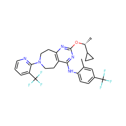 Cc1cc(C(F)(F)F)ccc1Nc1nc(O[C@H](C)C2CC2)nc2c1CCN(c1ncccc1C(F)(F)F)CC2 ZINC000148992935