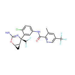 Cc1cc(C(F)(F)F)cnc1C(=O)Nc1ccc(Cl)c([C@@]2(C(F)F)N=C(N)O[C@@H]3C[C@@H]32)c1 ZINC000226079526