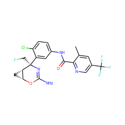 Cc1cc(C(F)(F)F)cnc1C(=O)Nc1ccc(Cl)c([C@@]2(CF)N=C(N)O[C@@H]3C[C@@H]32)c1 ZINC000226062558