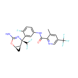 Cc1cc(C(F)(F)F)cnc1C(=O)Nc1ccc(F)c([C@@]2(C(F)F)N=C(N)O[C@@H]3C[C@@H]32)c1 ZINC000226080431