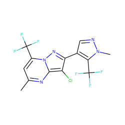 Cc1cc(C(F)(F)F)n2nc(-c3cnn(C)c3C(F)(F)F)c(Cl)c2n1 ZINC000008577580