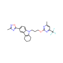 Cc1cc(C(F)(F)F)nc(OCCCn2c3c(c4cc(-c5nc(C)no5)ccc42)CCCC3)n1 ZINC000095572749