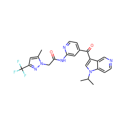 Cc1cc(C(F)(F)F)nn1CC(=O)Nc1cc(C(=O)c2cn(C(C)C)c3ccncc23)ccn1 ZINC001772605882