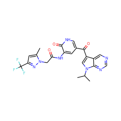 Cc1cc(C(F)(F)F)nn1CC(=O)Nc1cc(C(=O)c2cn(C(C)C)c3ncncc23)c[nH]c1=O ZINC000261070927