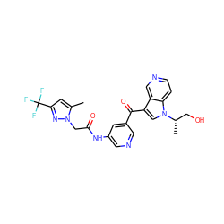 Cc1cc(C(F)(F)F)nn1CC(=O)Nc1cncc(C(=O)c2cn([C@@H](C)CO)c3ccncc23)c1 ZINC001772638594